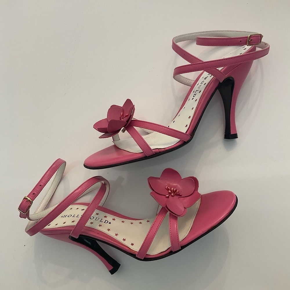 NIB Hollywould Pink Strappy Heels with Clip-On Flower